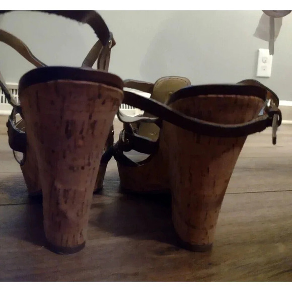 Guess Women's 9.5M Strappy Studded Brown Cork Wedge Platform Sandals - Picture 5 of 6